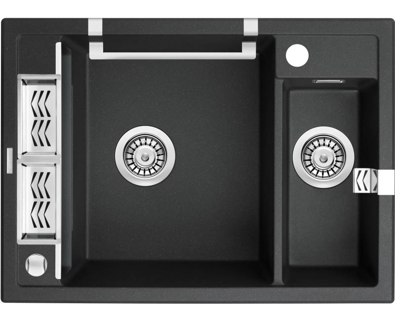 МАГНИТНАЯ МОЙКА С 1 ЧАШЕЙ БЕЗ СЛИВА, С ФИТИНГОМ, ГРАНИТ NERO