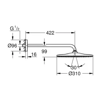 Dušas galva Grohe Rainshower 310 Mono, kronšteins 42 cm, hroms, 26557000 NEW