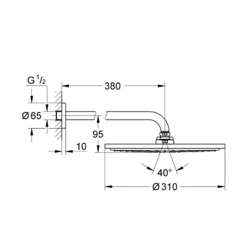 Dušas galva Grohe Rainshower Cosmopolitan 310, 38 cm kronšteins, hroms, 26066000 NEW