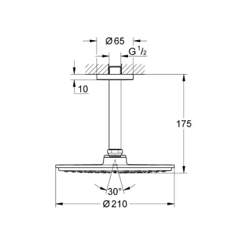Dušas galva Grohe Rainshower Cosmopolitan, diametrs 21 cm, stropnā izplūde 14 cm, hroms, 26063000 NEW