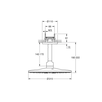 Dušas galva Grohe Rainshower SmartActive 310, ar kronšteinu 14 cm, 2 režīmi, Moon White, 26477LS0 NEW