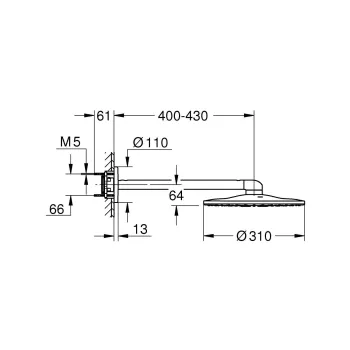Dušas galva Grohe Rainshower SmartActive 310, ar kronšteinu 43 cm, 2 režīmi, matēta Warm Sunset, 26475DL0 NEW