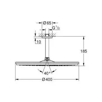 Dušas galva Grohe Rainshower, diametrs 40 cm, kronšteins 14 cm, hroms, 26256000 NEW