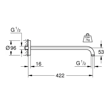 Dušas galvas turētājs Grohe Rainshower 42 cm, hroms, 26146000 NEW