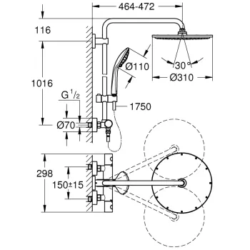 Dušas komplekts Grohe Euphoria 310, ar termostatu, 3 režīmi, Hard Graphite, 26075A00 NEW