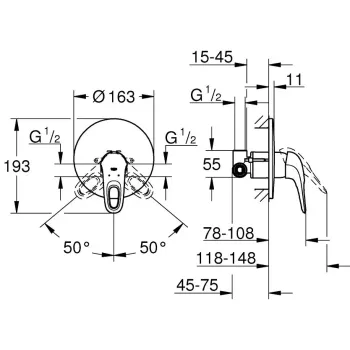 Dušas maisītājs Grohe Eurostyle, iebūvējamais, hroms, 33635003 NEW