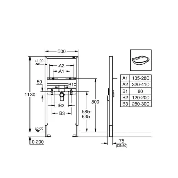 Montāšas rāmis izlietnei Grohe Rapid SL, augstums 113 cm, 38554001 NEW