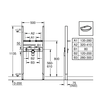 Montāšas rāmis izlietnei Grohe Rapid SL, augstums 113 cm, 38731000 NEW