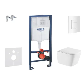 Tualetes poda komplekts Grohe Rapid SL rāmis  ar Kielle Arkas I Rimless podu un softclose vāku, pogu Skate Cosmopolitan, Alpine White, SANI11BA3115 NEW