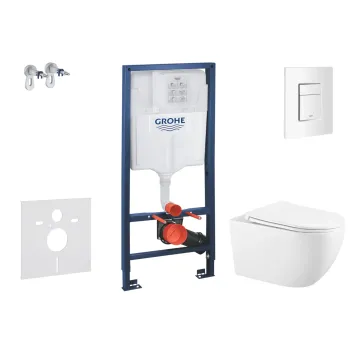 Tualetes poda komplekts Grohe Rapid SL rāmis ar Kielle Gaia Rimless podu, softclose vāku un Skate Cosmopolitan pogu, Alpine White, 11BA3102 NEW