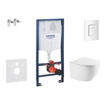 Tualetes poda komplekts Grohe Rapid SL rāmis ar Kielle Oudee Rimless podu, softclose sēdekli un Skate Cosmopolitan pogu, Alpine White, SANI11BA3113 NEW