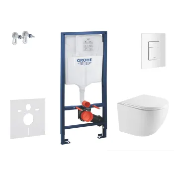 Tualetes poda komplekts Grohe Rapid SL rāmis ar Kielle Oudee Rimless podu, softclose vāku un Skate Cosmopolitan pogu, Alpine White, SANI11BA3111 NEW