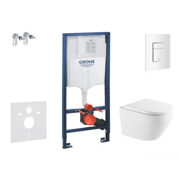 Tualetes poda komplekts Grohe Rapid SL rāmis ar Kielle Oudee Rimless podu, softclose vāku un Skate Cosmopolitan pogu Alpine White, SANI11BA3114 NEW