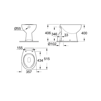 Tualetes pods Grohe Bau Ceramic, Rimless, Alpine White, 39431000 NEW