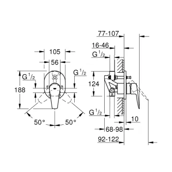 Vannas / Dušas maisītājs Grohe BauEdge, iebūvējams, ar iebūves daļu, hroms, 29039001 NEW