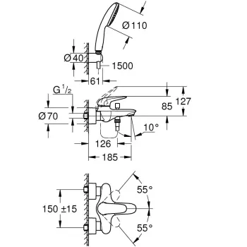 Vannas / Dušas maisītājs Grohe Eurostyle, ar dušas komplektu, hroms, 25286003 NEW