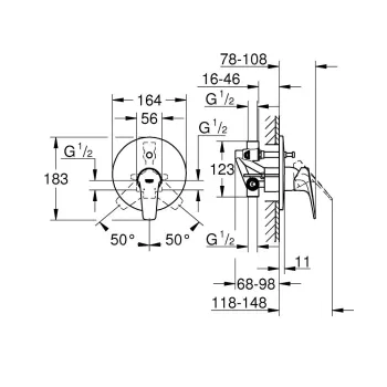 Vannas / Dušas maisītājs Grohe Start Flow, iebūvējams, hroms, 29117000 NEW