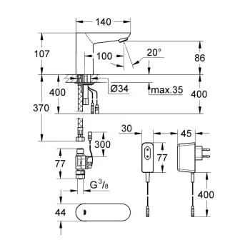 Vannas istabas Vannas istabas izlietnes maisītājs Grohe Euroeco Cosmopolitan E, elektronisks, hroms, 36269000 NEW