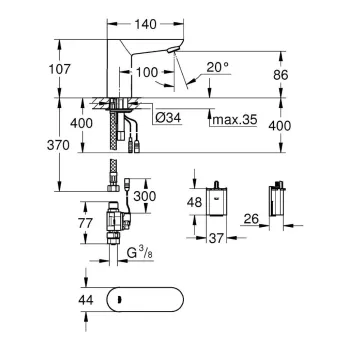 Vannas istabas Vannas istabas izlietnes maisītājs Grohe Euroeco Cosmopolitan E, elektronisks, hroms, 36271000 NEW