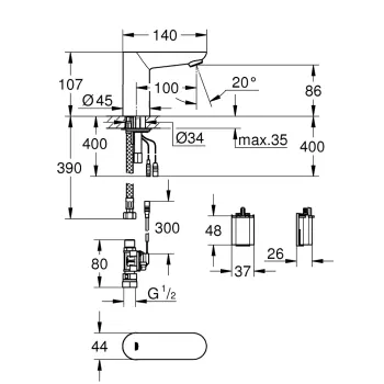 Vannas istabas Vannas istabas izlietnes maisītājs Grohe Euroeco Cosmopolitan E, elektronisks, hroms, 36272000 NEW