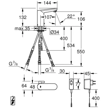 Vannas istabas Vannas istabas izlietnes maisītājs Grohe Eurosmart CE, elektronisks, hroms, 36324001 NEW