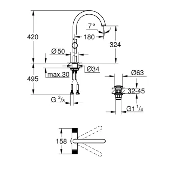 Vannas istabas izlietnes maisītājs Grohe Atrio Private Collection, ar PopUp vārstu, hroms, 21142000 NEW