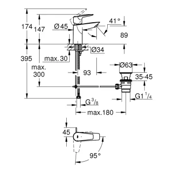 Vannas istabas izlietnes maisītājs Grohe BauEdge, ar PopUp vārstu, hroms, 23559001 NEW