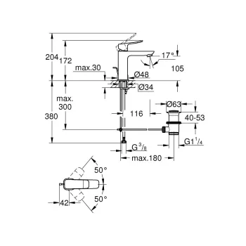 Vannas istabas izlietnes maisītājs Grohe Dice, ar PopUp vārstu, matēts melns, 1018322430 NEW