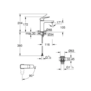 Vannas istabas izlietnes maisītājs Grohe Dice, ar Push-Open izplūdi, hroms, 1018360000 NEW