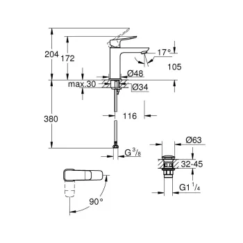 Vannas istabas izlietnes maisītājs Grohe Dice, ar Push-Open izplūdi, matēts melns, 1018362430 NEW