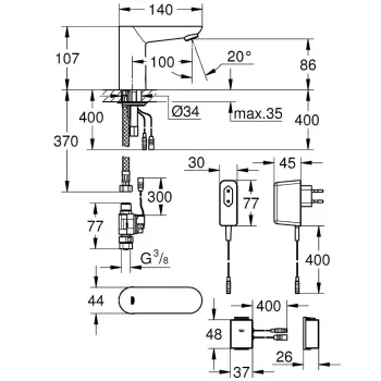 Vannas istabas izlietnes maisītājs Grohe Euroeco Cosmopolitan E Bluetooth, elektronisks, hroms, 36409000 NEW