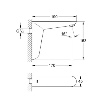 Vannas istabas izlietnes maisītājs Grohe Euroeco Cosmopolitan E, elektronisks, sienas montāžas, hroms, 36274000 NEW