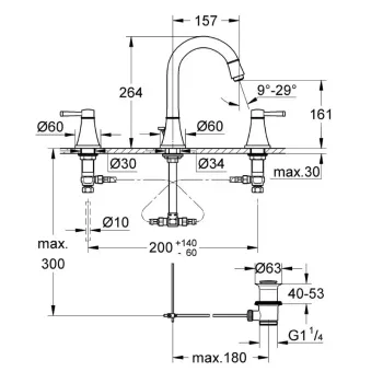 Vannas istabas izlietnes maisītājs Grohe Grandera, ar PopUp vārstu, 3 atveru montāžai, hroms, 20619000 NEW