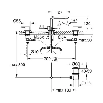 Vannas istabas izlietnes maisītājs Grohe Lineare, ar PopUp vārstu, 3 atveru montāžai, Cool Sunrise, 20304GL1 NEW