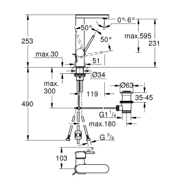 Vannas istabas izlietnes maisītājs Grohe Plus, ar PopUp vārstu un izvelkamu uzgali, matēta Hard Graphite, 23843AL3 NEW