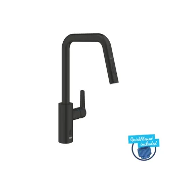 Vannas istabas izlietnes maisītājs Grohe QuickFix Start, elektronisks, ar izvelkamu uzgali, izvelkams uzgalis, matēts melns, 1012432430 NEW