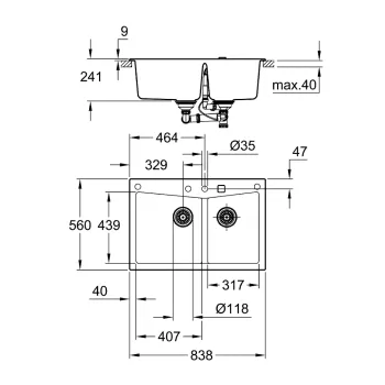 Virtuves izlietne Grohe K700, ar vārstu, 84x56, granīta melnā, 31657AP0 NEW