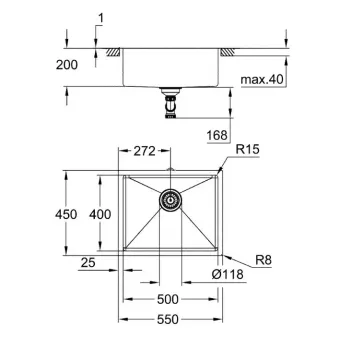 Virtuves izlietne Grohe K700U, matēta Hard Graphite, 50x45 cm, 31574AL1 NEW