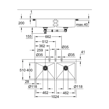 Virtuves izlietne Grohe K800, matēta nerūsējošais tērauds, 102x51 cm, 31585SD1 NEW