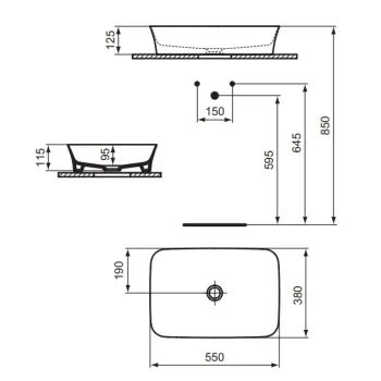 Vannas istabas izlietne Ideal Standard Ipalyss, uz virsmas 55x38 cm, matēta balta, E2076V1