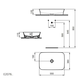 Vannas istabas izlietne Ideal Standard Ipalyss, uz virsmas 55x38 cm, granātābols, E2076V6