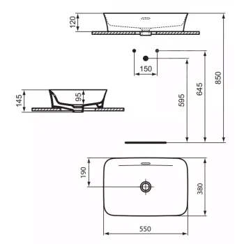 Vannas istabas izlietne Ideal Standard Ipalyss, uz virsmas 55x38 cm, ar pārplūdi, matēta balta, E2078V1