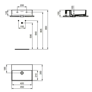 Vannas istabas izlietne Ideal Standard Extra, uz virsmas 45x35 cm, bez jaucējkrāna atveres, balta, T391601