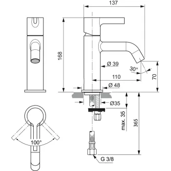 Vannas istabas izlietnes maisītājs Ideal Standard Joy, ar magnetisko pelēko apdari, 168 mm, BC776A5