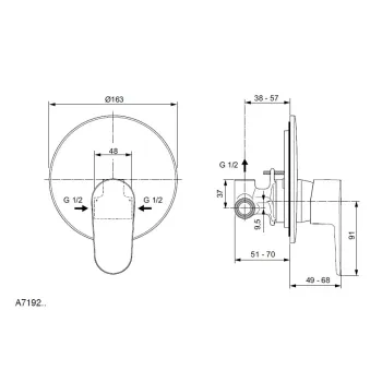 Dušas maisītājs Ideal Standard Cerafine O, iebūvējamais, matēta melna, A7349XG