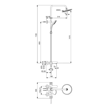 Dušas komplekts Ideal Standard Cerafine O, ar vannas maisītāju, 20 cm, matēta melna, BC525XG