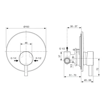 Dušas maisītājs Ideal Standard CeraLine, iebūvējamais, matēts melns, A6940XG