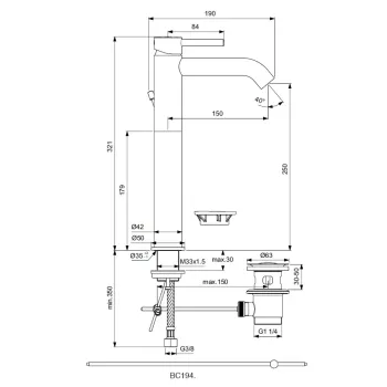 Vannas istabas izlietnes maisītājs Ideal Standard CeraLine, ar vārstu, matēta melna, BC194XG
