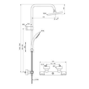 Dušas komplekts Ideal Standard CeraTherm, ar termostatu, matēta melna, A7546XG