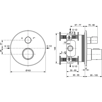 Dušas maisītājs Ideal Standard CeraTherm, ar termostatu, 2 izvadiem, melns, A5815XG